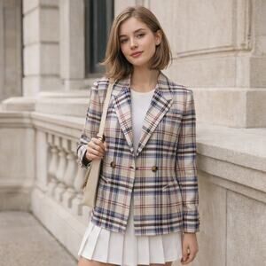 Gilli Plaid Preppy Women Blazer Sz S Double Breasted Hamptons Academia Plaid